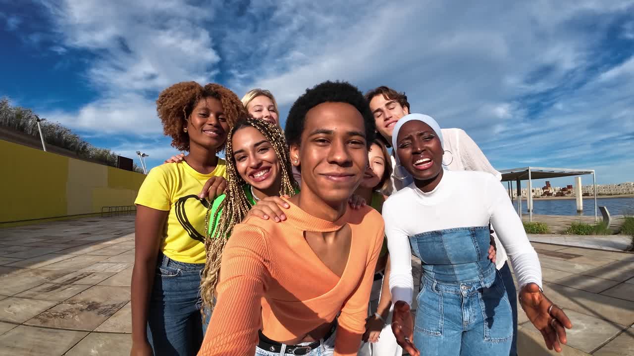 Group of diverse friends taking a selfie