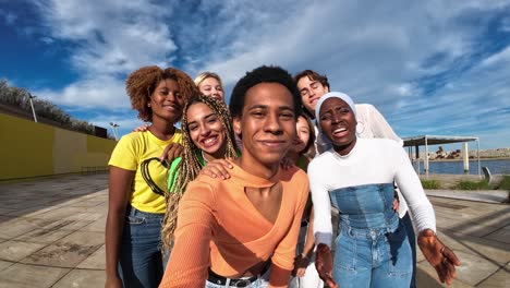 group of diverse friends taking a selfie