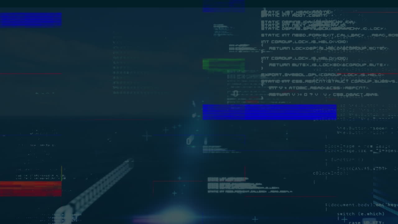 animación de procesamiento de datos y rectángulos parpadeantes sobre fondo azul oscuro