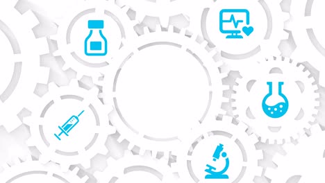 medical motion background hospital concept with microscope flask injection and medication icons with free space for your text content