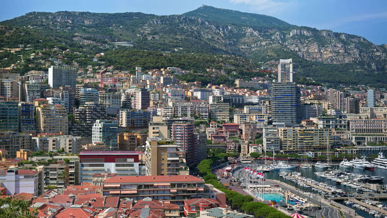Aerial view of the skyline of Monaco in daylight