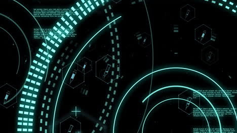 animación de ámbitos con procesamiento de datos sobre fondo negro