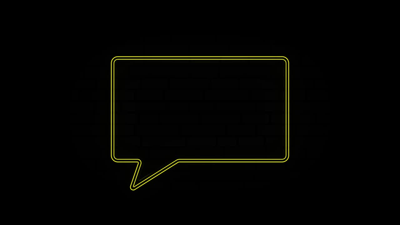 Glowing yellow neon line Speech bubble chat icon isolated on black background. Message icon. Communication or comment chat symbol. 4K