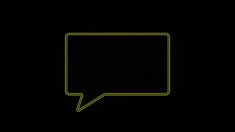 glowing yellow neon line speech bubble chat icon isolated on black background. message icon. communication or comment chat symbol. 4k