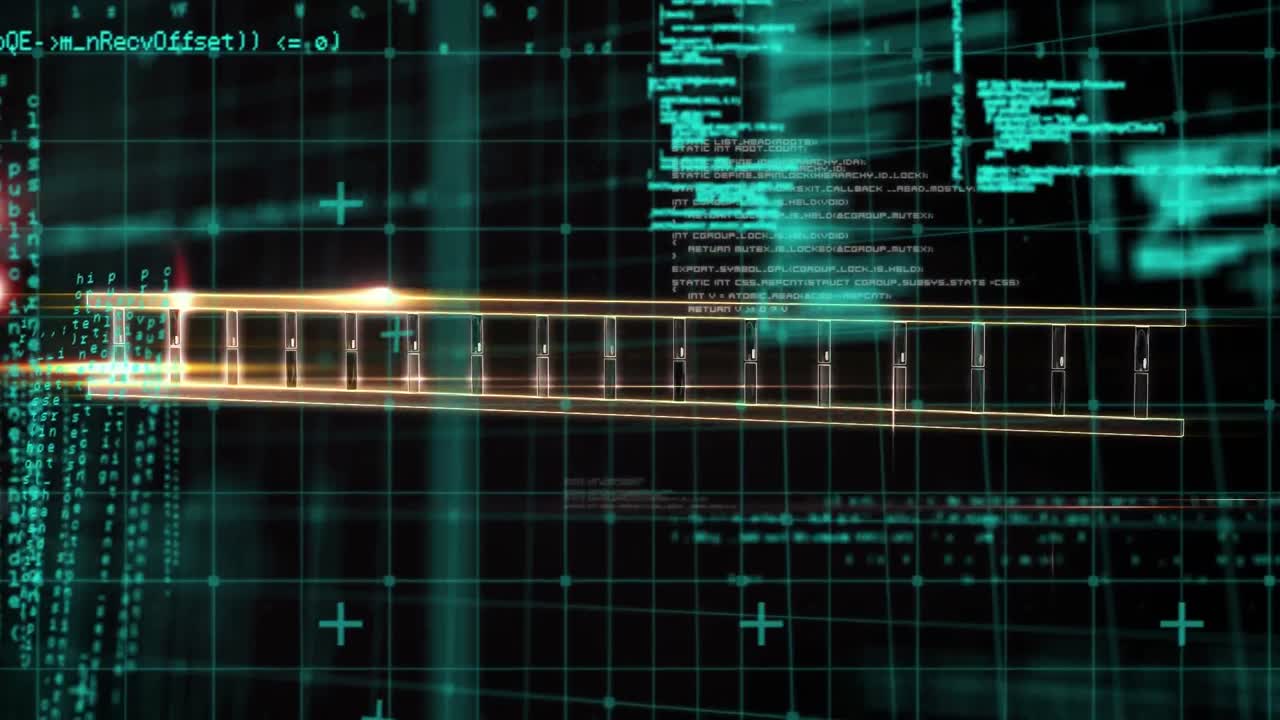 Animation of science data processing on dark background