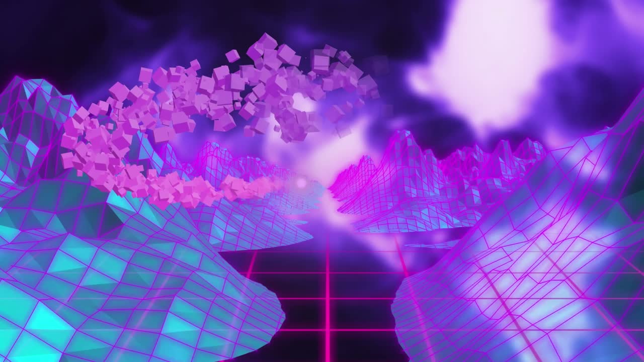 Animation of shooting star over grid network and metaverse structures against blue background