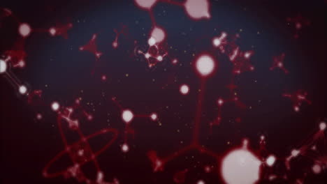 animation of red and white molecules moving on black background
