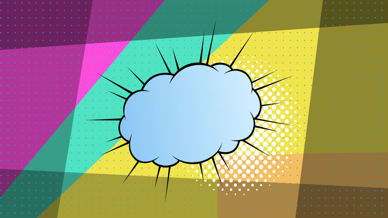 animación de una burbuja de habla sobre un fondo en movimiento de colores