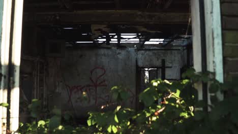 ruined interior of an abandoned building