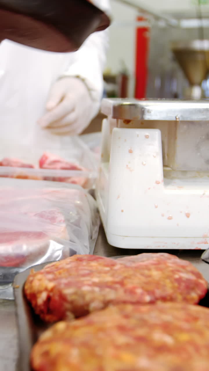 carnicero comprobando el peso de la carne