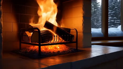 cozy fireplace in winter