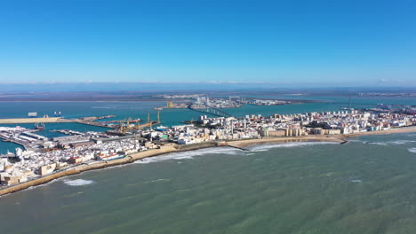 Eine-Der-ältesten,-Durchgehend-Bewohnten-Städte,-Cádiz,-Spanien,-Luftaufnahme,-Sonnig