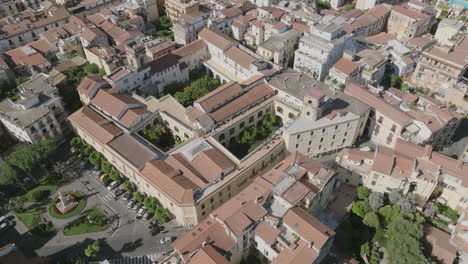 slow aerial flyover of buildings in sorrento, italy