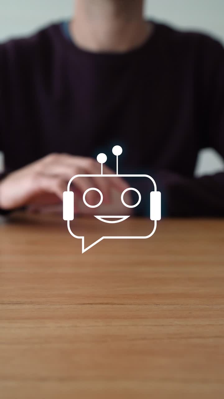 Person Taps The AI Agent - Artificial Intelligence Agent Symbol. - vertical shot