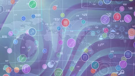 Animation-of-digital-icons-and-numbers-changing-over-world-map-in-background