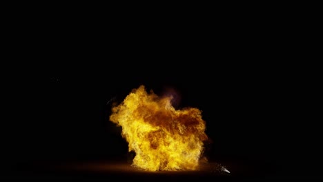 big fire explosion ground sparks from the bottom of the screen, black background, transparent overlay with alpha matte, ​​big explosion effect video