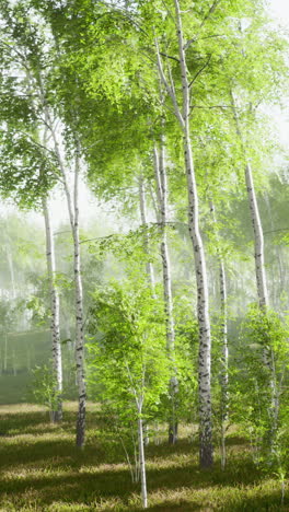 birch trees in a misty forest