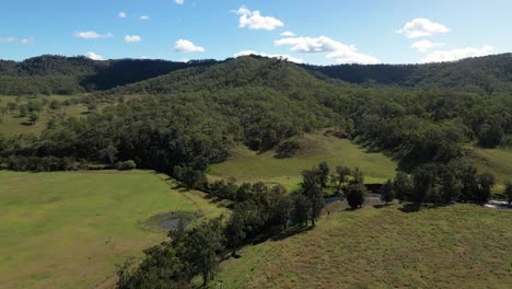 Aerial-views-over-farmland-in-Lamington-in-the-Scenic-Rim,-Queensland,-Australia