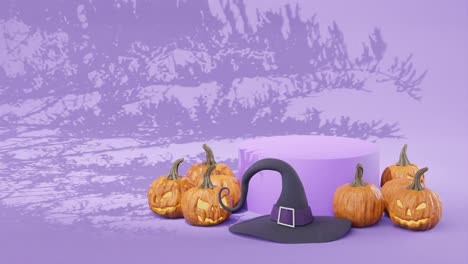 round podium in purple halloween background, copyspace for renderings, loopable