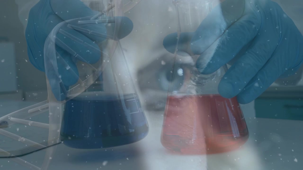 Composite of Scientist, DNA Helix, and Human Eye in Laboratory