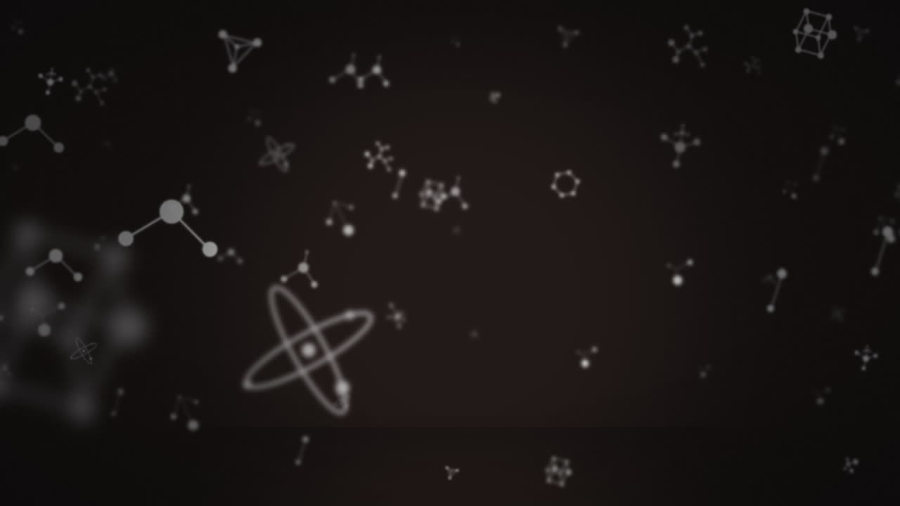 Animation of moving white molecules on black background