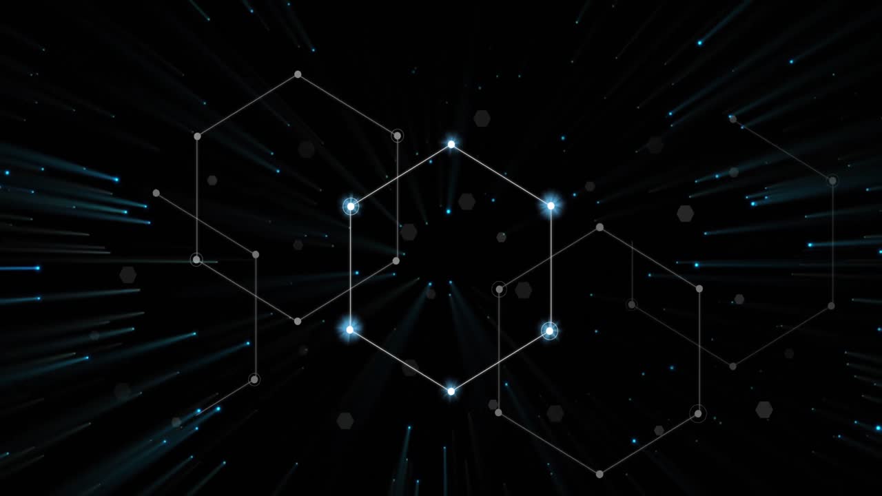 animación de conexiones y hexágonos sobre fondo negro