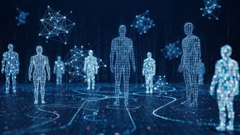 exploring the intersection of digital representation and human interaction in a virtual environment filled with data and connectivity