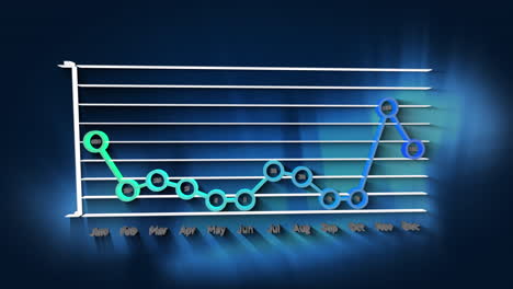 animación del procesamiento de datos estadísticos sobre formas cuadradas abstractas contra un fondo azul
