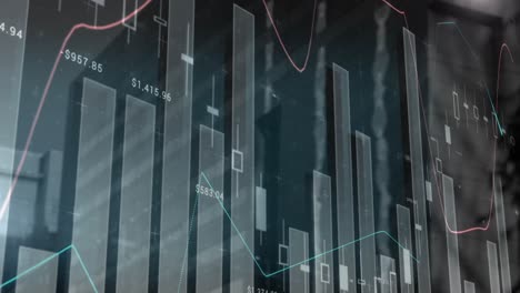 Animation-of-statistical-data-processing-against-low-angle-view-of-a-tall-building