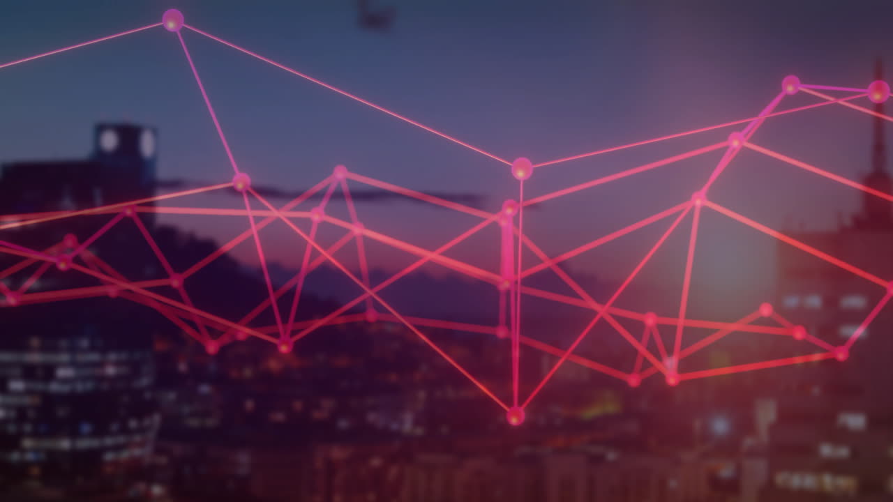 도시 풍경에 대한 연결 네트워크의 애니메이션