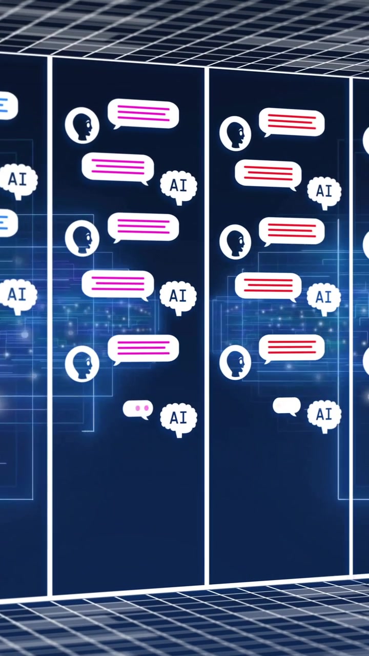 Kunstig intelligens chatkommunikation med menneskeikoner i digitalt rum