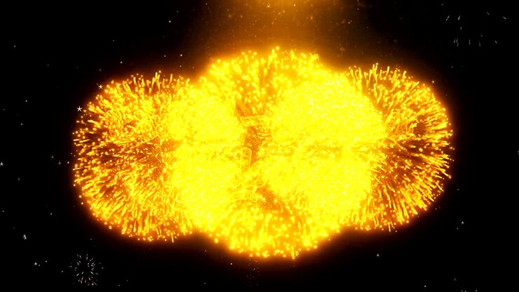Eid al-Adha mubarak Text Wish On Firework Display Explosion Particles.