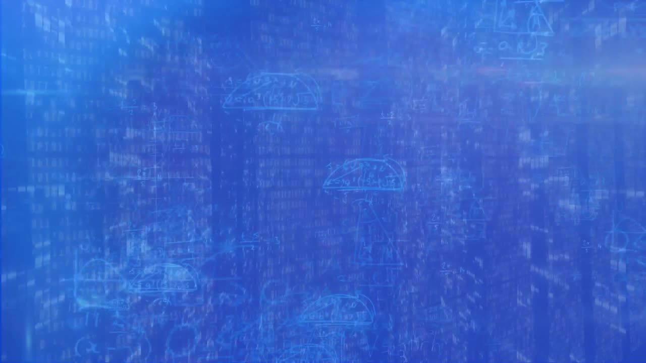 파란색 배경에 움직이는 수학 방정식