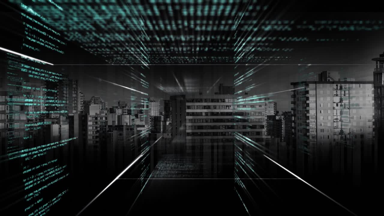 animación del procesamiento de datos, el paisaje urbano y las conexiones