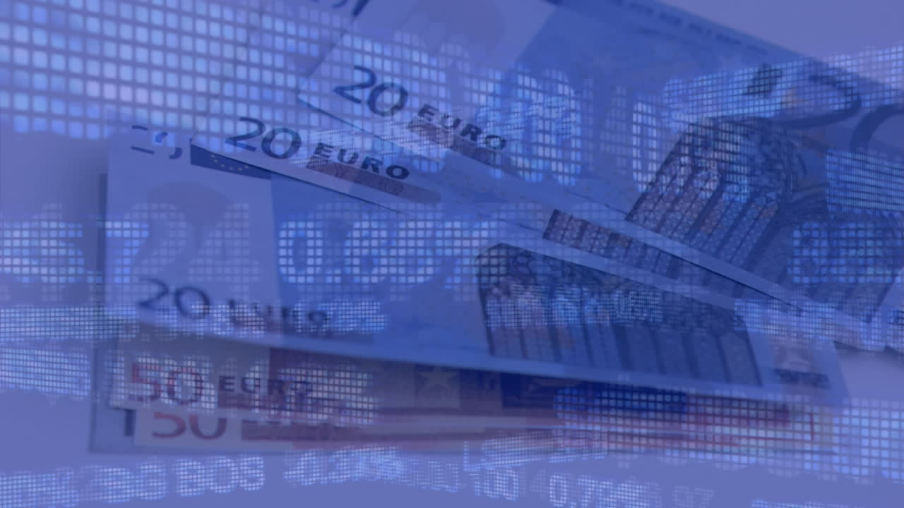 유로 통화 지폐에 대한 금융 데이터 처리의 애니메이션