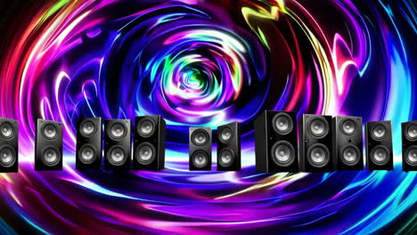 colorful speakers in a vortex design