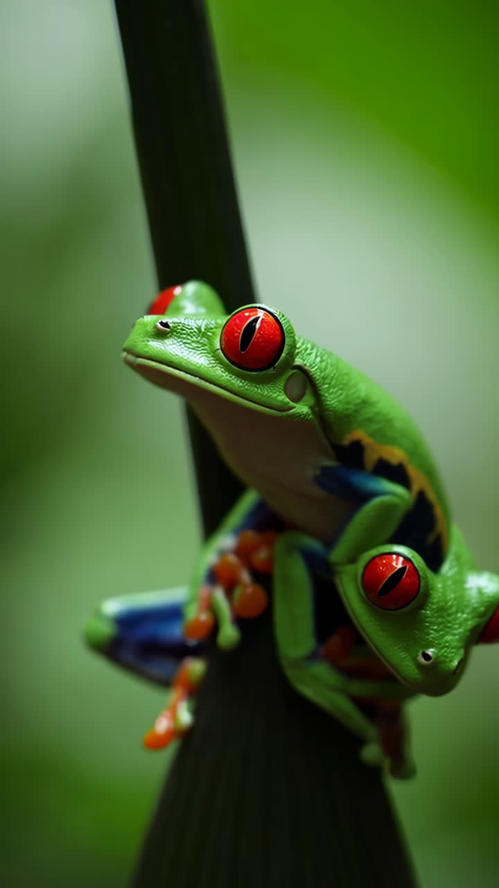 Red-Eyed Tree Frog on a Stem in the Rainforest