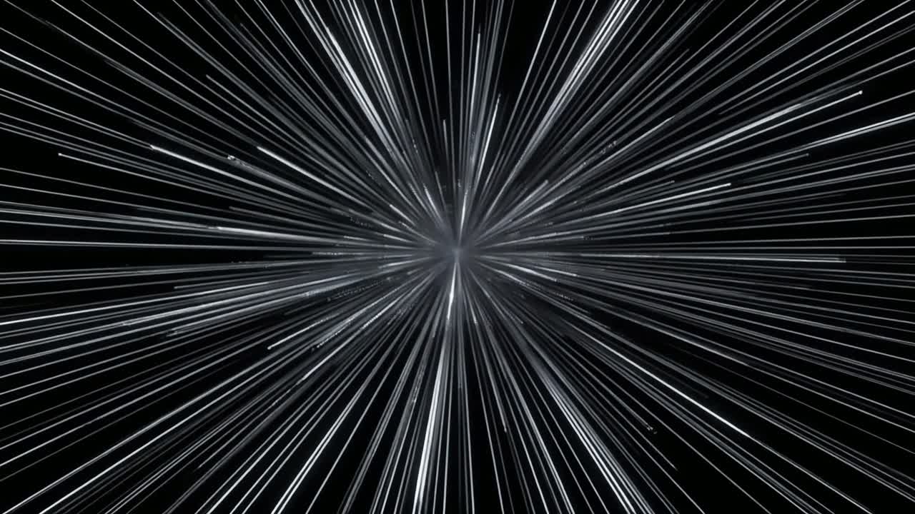 Abstract White Light Streaks Radiating from Center on Black Background