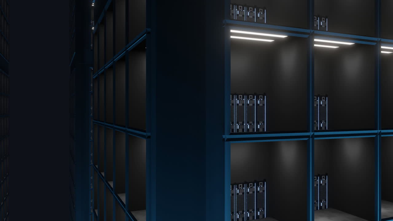 анимация мерцающих огней на серверах в серверной комнате