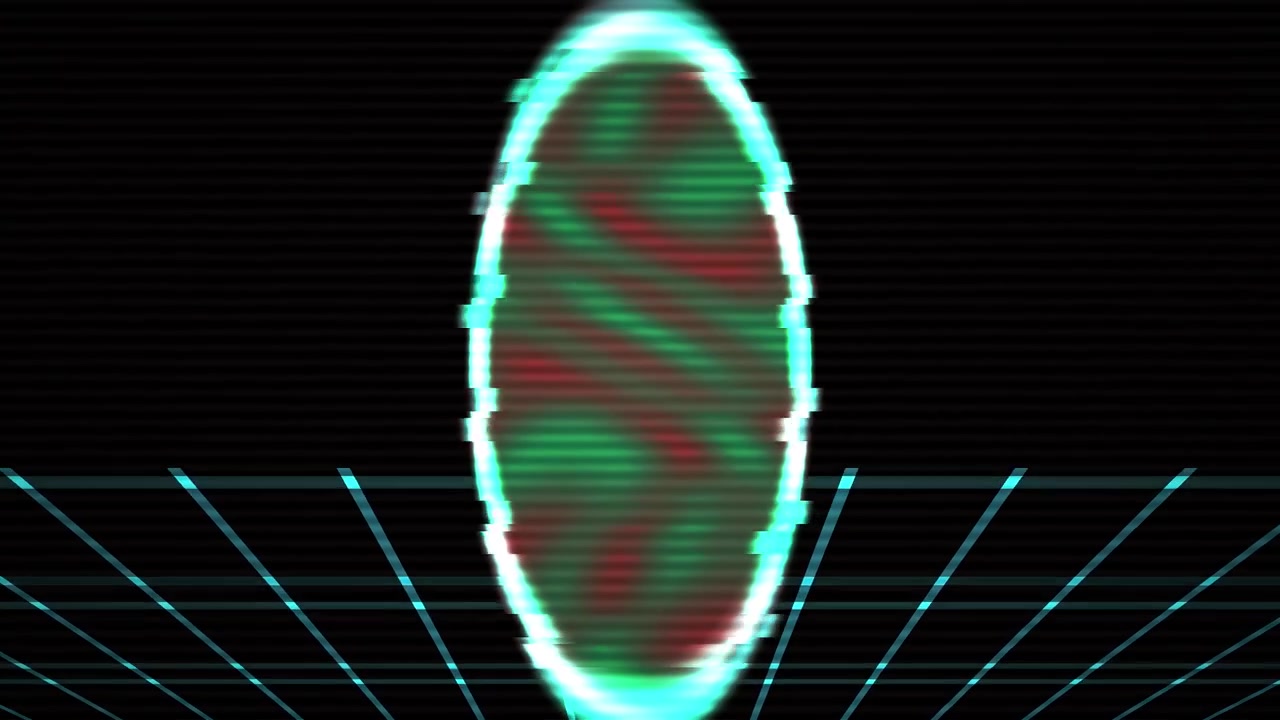 Retro Synthwave Portal with Digital Glitch Effects