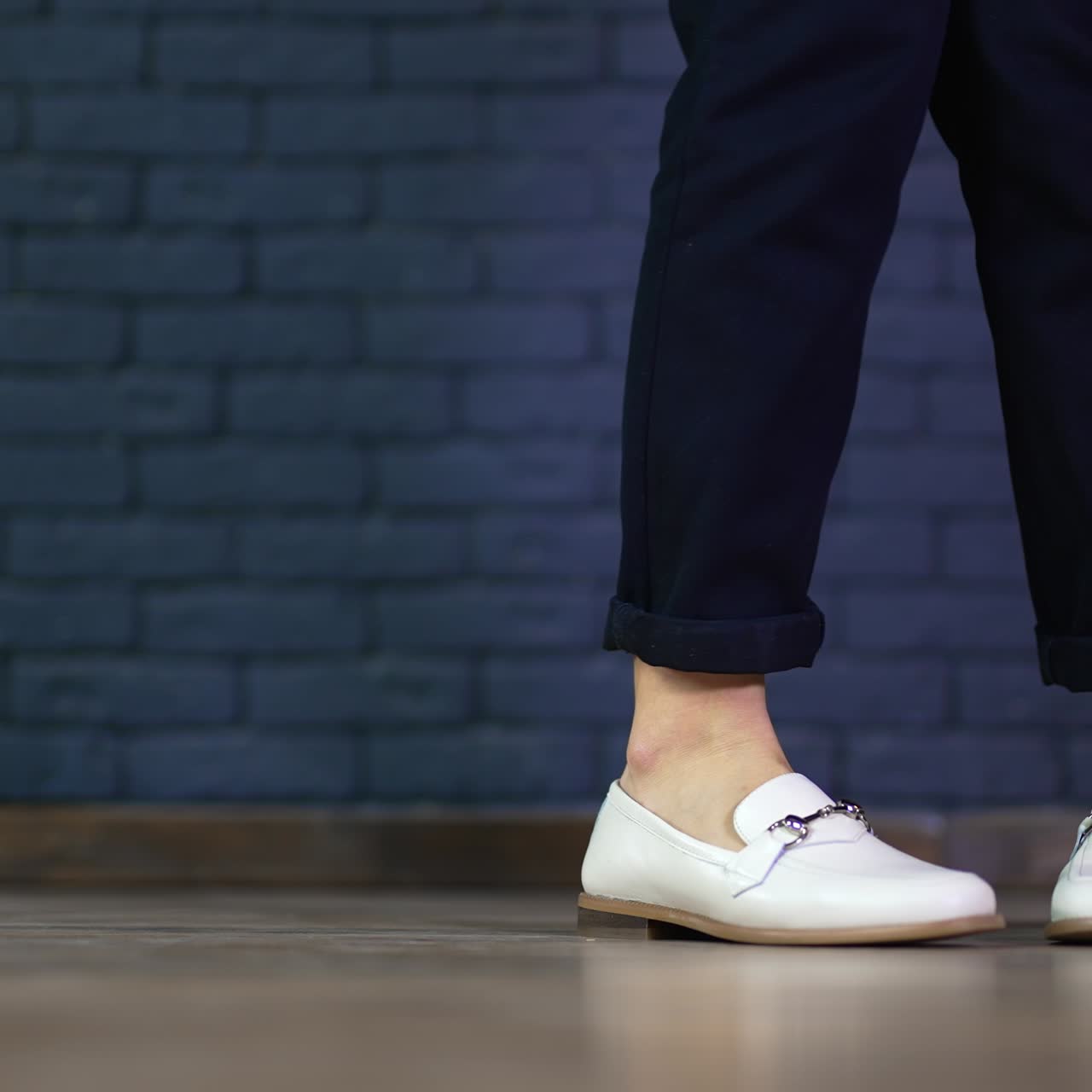 Close up view of shoes dancing. Lifestyle footwear dancing on the floor