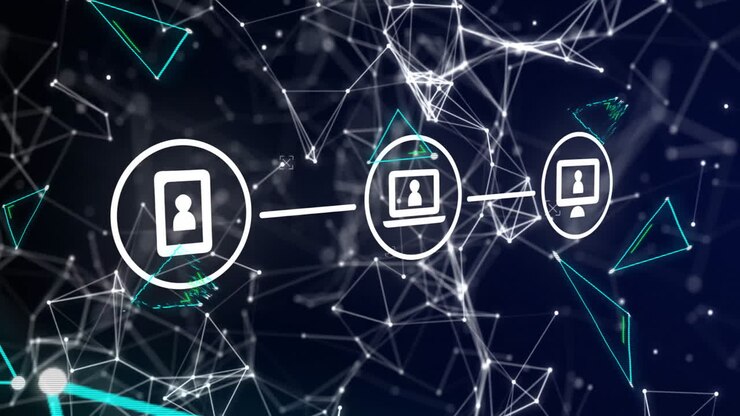 Animation of network of connections with digital icons