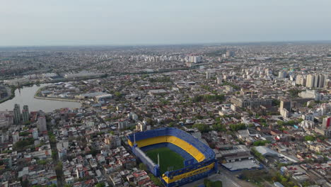aerial tour of famous football stadium la bombonera boca juniors and buenos aires city, argentina