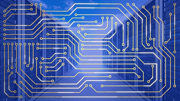 Animazione di circuito integrato su server in blu