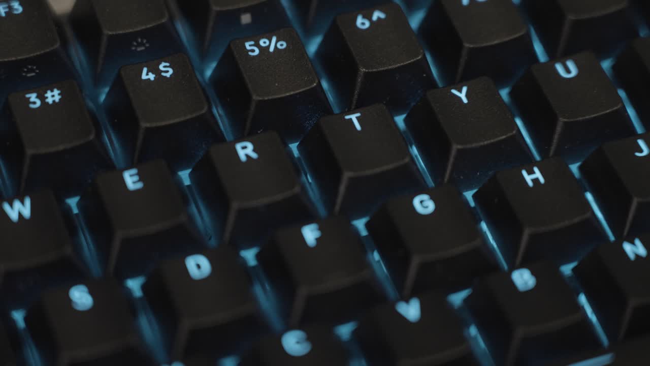 Gaming keyboard in close up with blue colors