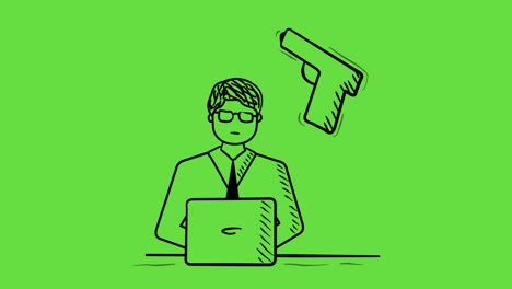 video en 4k del hombre en las noticias bajo el arma en estilo doodle.