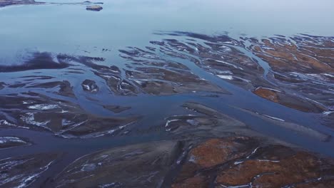 Aerial-breathtaking-view-if-river-estuary-in-nature