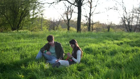 young couple relaxing in a park