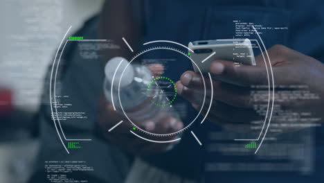 animación de escaneo de alcance y procesamiento de datos sobre el hombre utilizando un teléfono inteligente