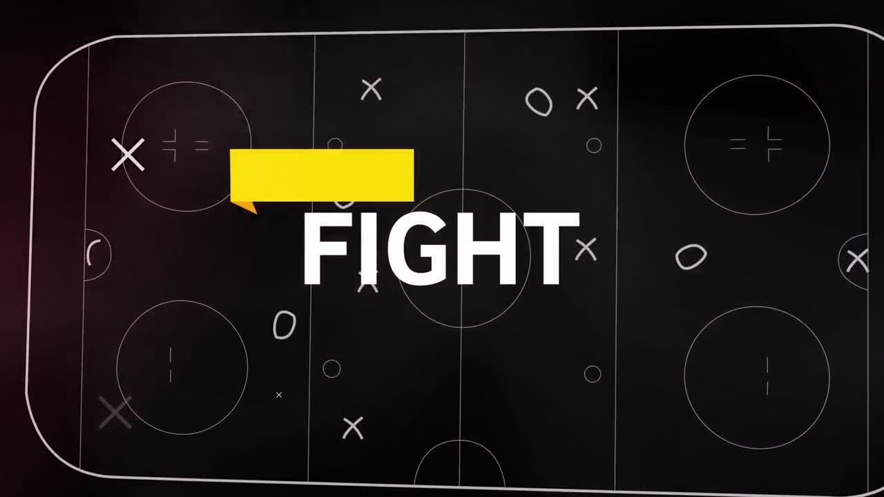 Animazione di testo 'Fight' su pianta di stadio
